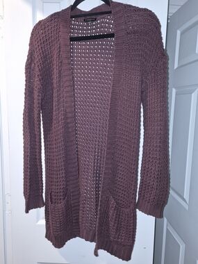 Express Open-Front Knit Cardigan in Burgundy
